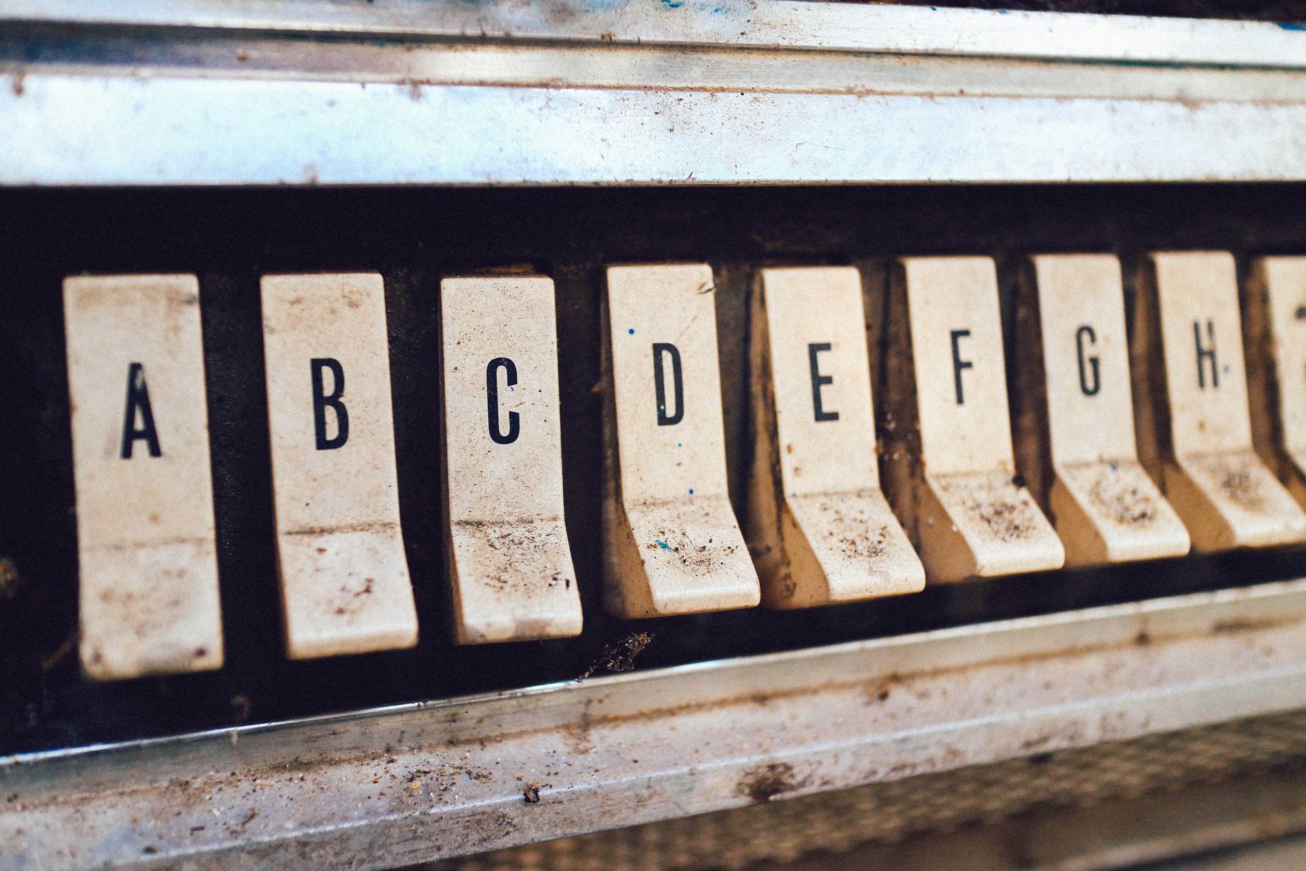 A row of letters on a letterset press.