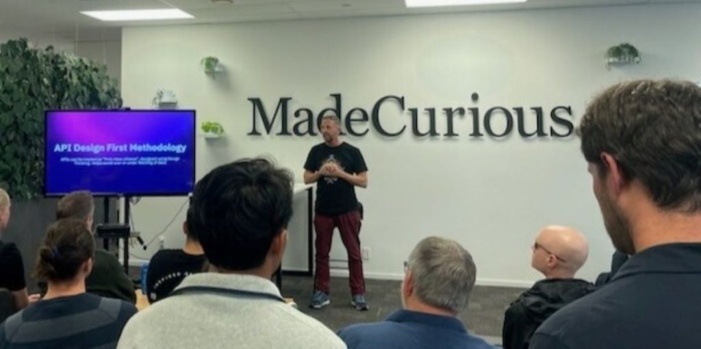 Speaking at the UX Christchurch Meetup 3 April 2025. Photo credit: Greer Farrow.